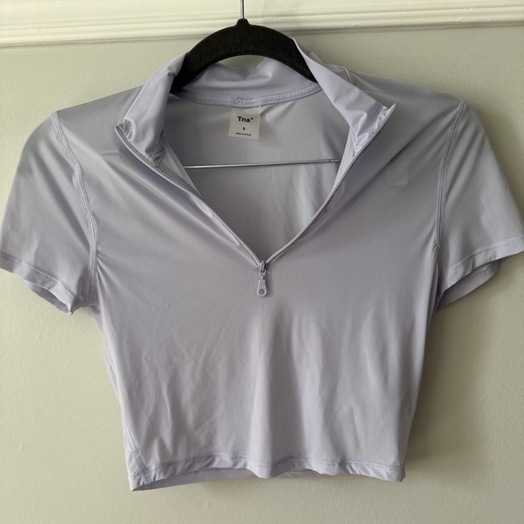 Aritzia | TNA Mendocino Pale Violet Half Zip Crop Top - Picture 1 of 4